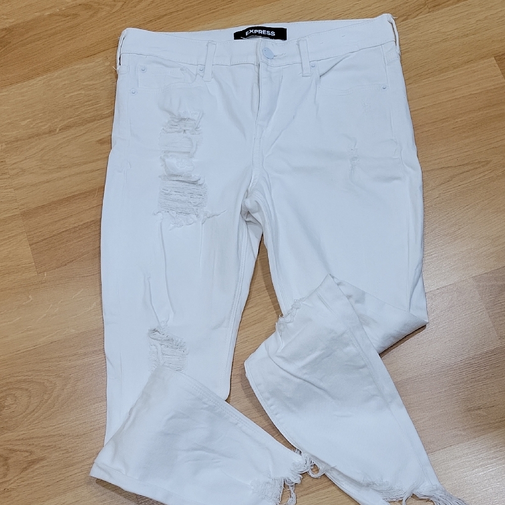 Express White Distressed Skinny Jeans